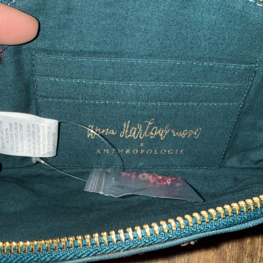NWT Anthropologie x Anna Harlow Russo Floral Embroidered “M” Clutch with Tassel - Picture 5 of 7